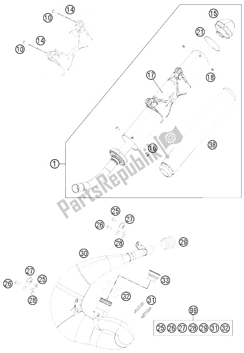 All parts for the Exhaust System of the KTM 200 EXC Australia 2011