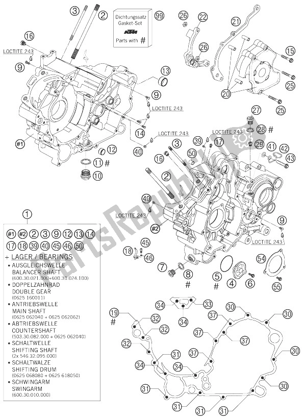 All parts for the Engine Case of the KTM 990 Adventure Black ABS 07 Europe 2007