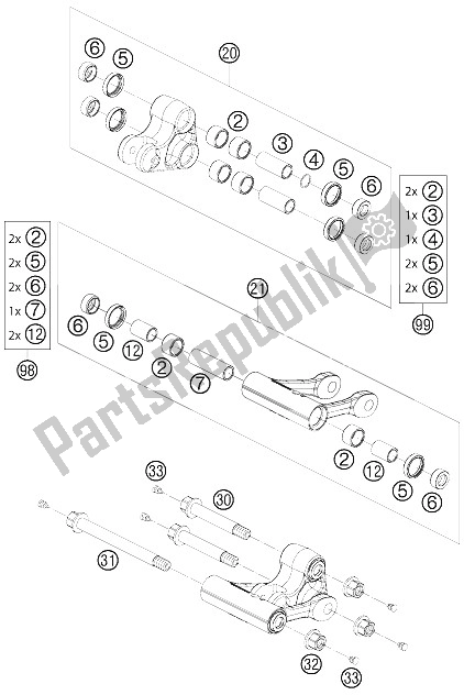 All parts for the Pro Lever Linking of the KTM 690 Duke Orange Europe 2009