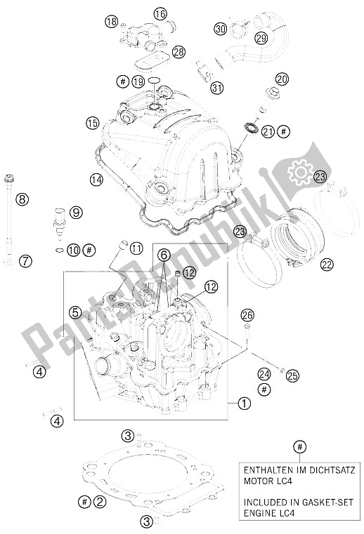 All parts for the Cylinder Head of the KTM 690 Duke Black Japan 2011