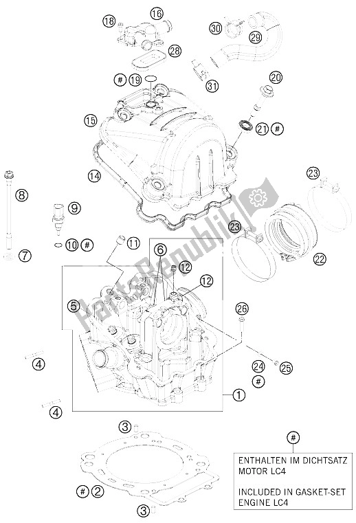 All parts for the Cylinder Head of the KTM 690 Duke R Australia United Kingdom 2011