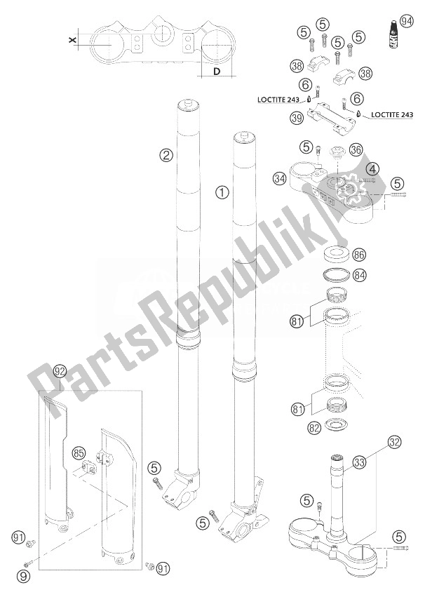 Alle onderdelen voor de Telescopische Vork Wp Usd 48 van de KTM 250 EXC Racing Europe 2004