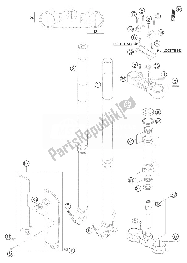 Alle onderdelen voor de Telescopische Vork Wp Usd 48 van de KTM 250 EXC Racing United Kingdom 2004