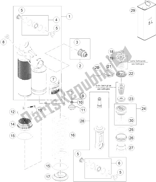 All parts for the Monoshock Dissassembled of the KTM 1290 Superduke R Black ABS 16 Europe 2016