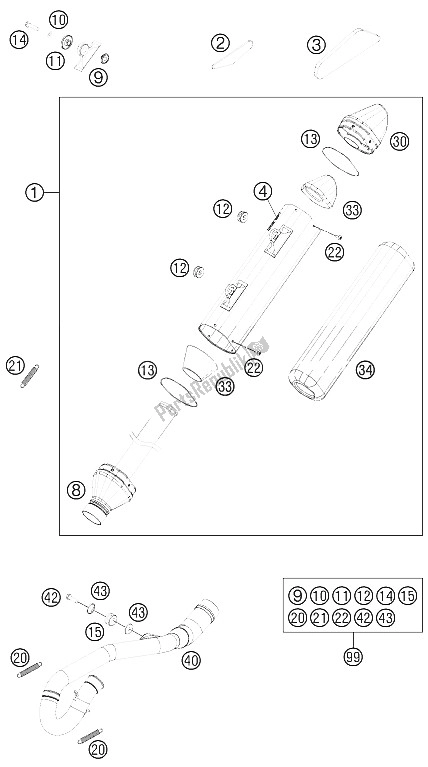 All parts for the Exhaust System of the KTM 250 SX F Europe 2012