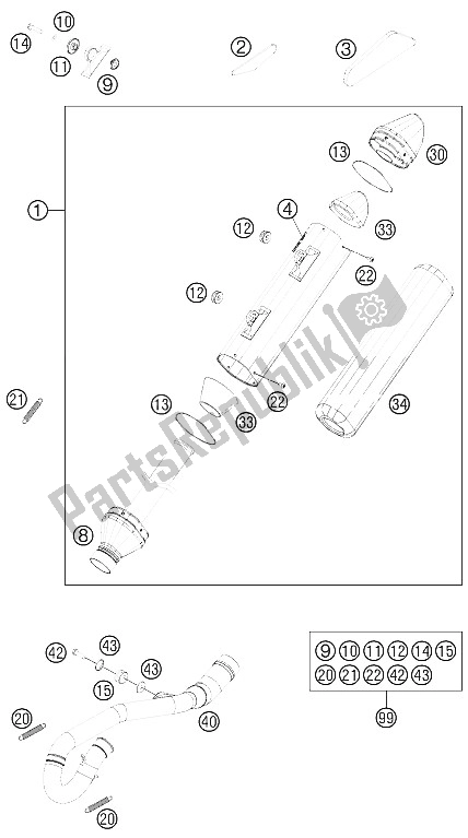 Todas as partes de Sistema De Exaustão do KTM 250 XC F USA 2011