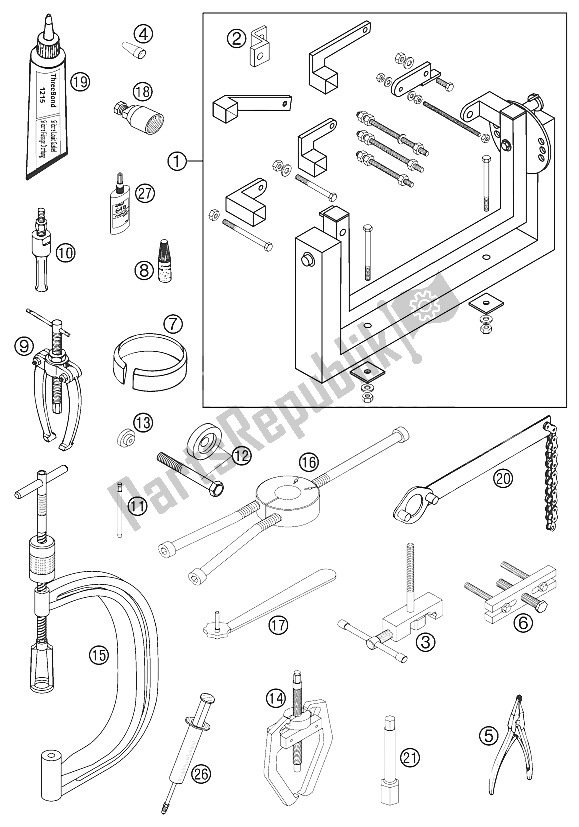 Tutte le parti per il Attrezzi Speciali 250/400/520 Raci del KTM 250 EXC Racing USA 2002