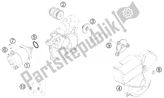 All parts for the Electric Starter of the KTM 300 EXC E Australia 2007