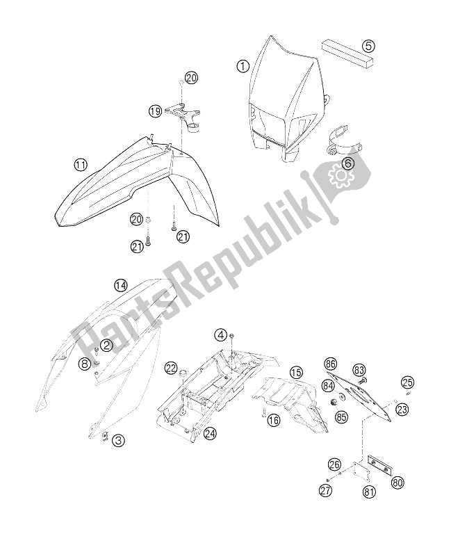 All parts for the Mask, Fenders of the KTM 625 SMC Europe 2006