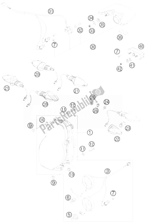 All parts for the Lighting System of the KTM 990 Adventure S Australia United Kingdom 2007