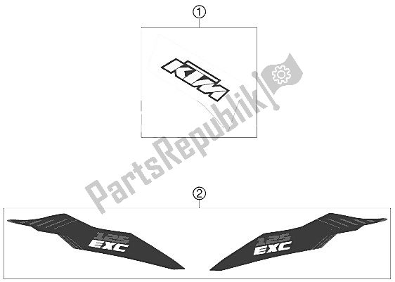 Alle onderdelen voor de Sticker van de KTM 125 EXC Europe 2012