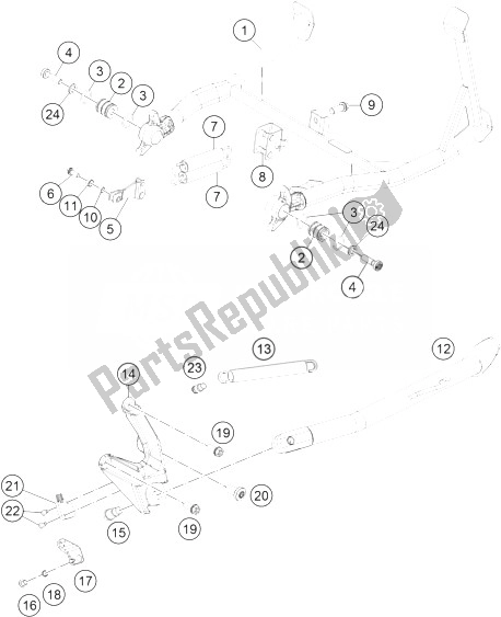 All parts for the Side- Center Stand of the KTM 1190 Adventure ABS Grey France 2014