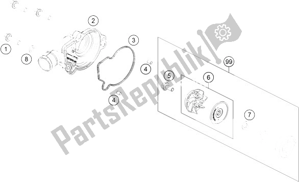 All parts for the Waterpump of the KTM 125 SX Europe 2016