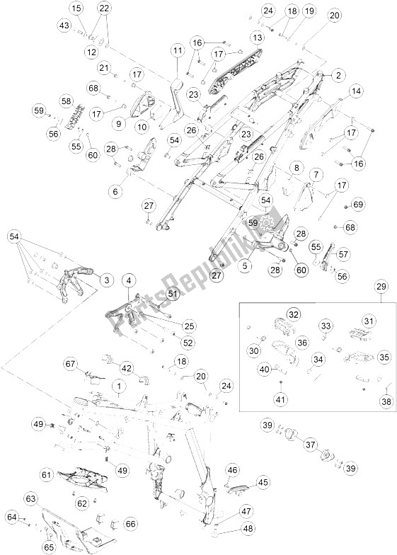 All parts for the Frame of the KTM 1190 Adventure ABS Grey Europe 2016