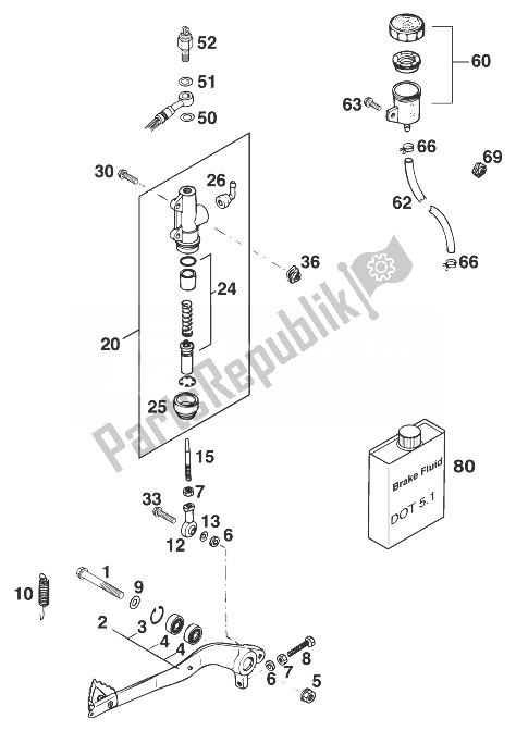 Todas las partes para Picadura De Control Del Freno Trasero '97 de KTM 125 LC2 80 Europe 1998