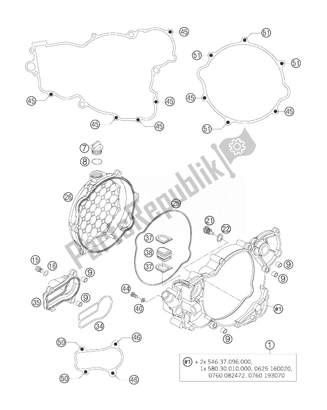 All parts for the Clutch Cover of the KTM 250 SX Europe 2007