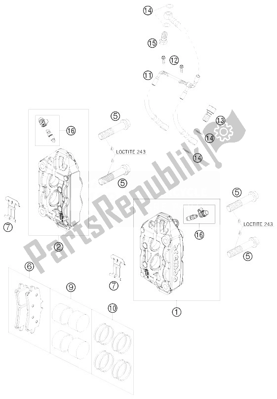 All parts for the Brake Caliper Front of the KTM 1190 RC8 Black Australia 2010