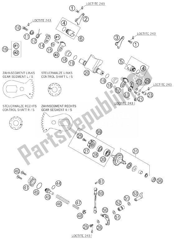 All parts for the Exhaust Control of the KTM 300 EXC Australia 2007