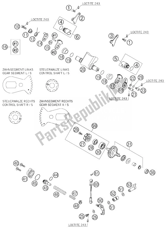 All parts for the Exhaust Control of the KTM 300 EXC Europe 2007