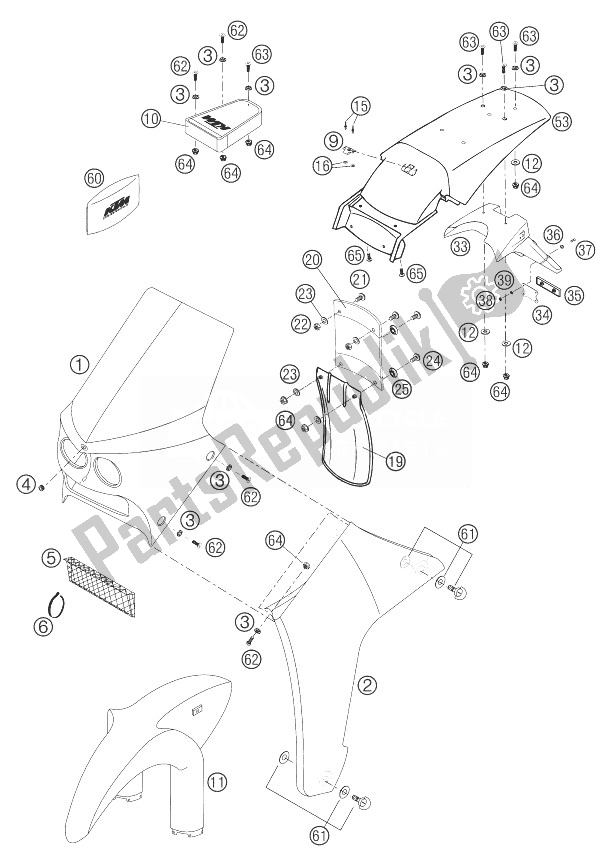 All parts for the Mask, Fenders 660 Rallye of the KTM 660 Rallye Factory Repl Europe 2004