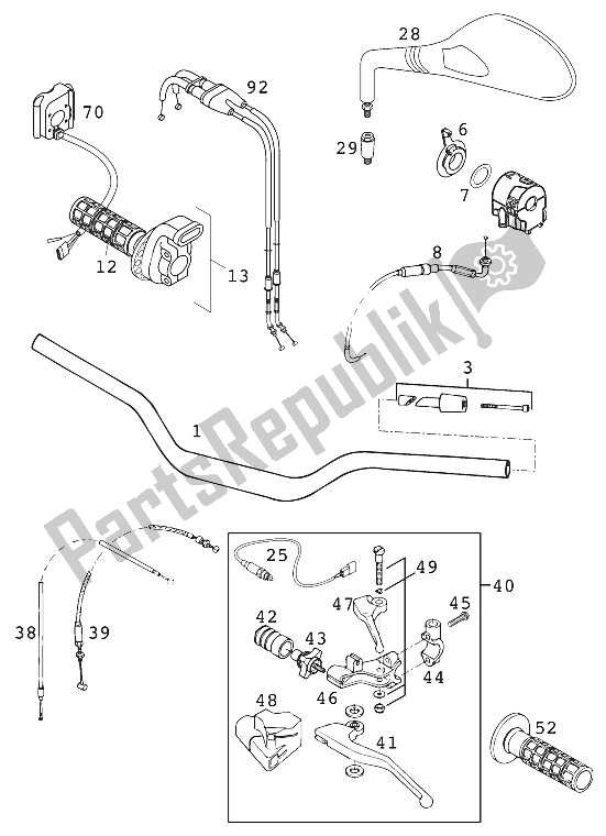 All parts for the Handle Bar - Controls 640 Duke 20 of the KTM 640 Duke II ROT Europe 2001