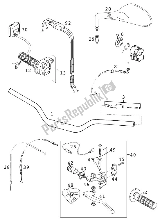Todas as partes de Guiador - Controla 640 Duke 20 do KTM 640 Duke II Lime United Kingdom 2001