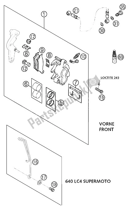 All parts for the Brake Caliper Front Brembo Lc4 of the KTM 640 LC 4 E Orange 18L USA 2002