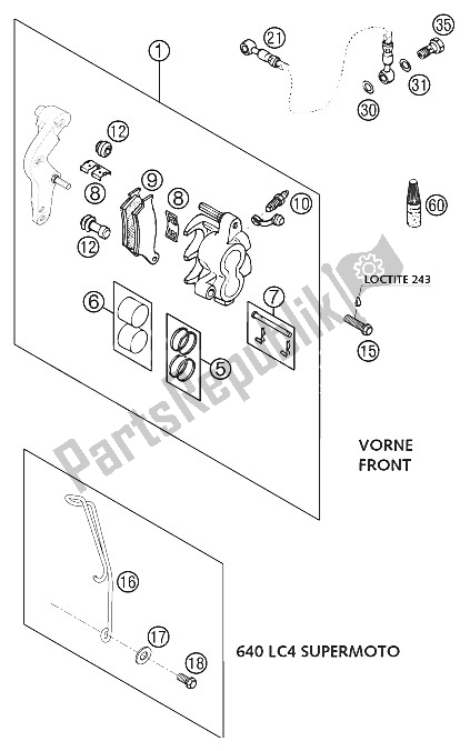 Tutte le parti per il Pinza Freno Anteriore Brembo Lc4 del KTM 640 LC 4 E ROT 18L USA 2002