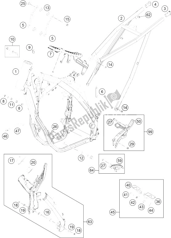 All parts for the Frame of the KTM 250 EXC F Europe 2015