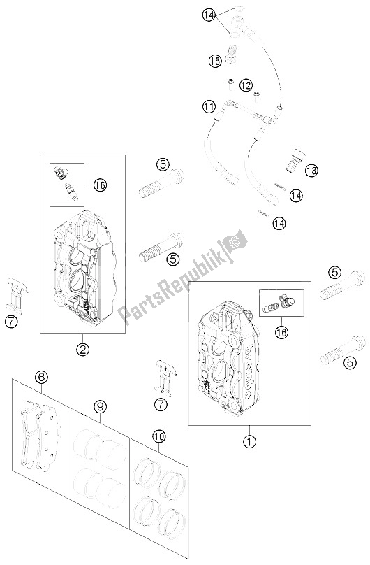 All parts for the Brake Caliper Front of the KTM 1190 RC8 R White Europe 2011