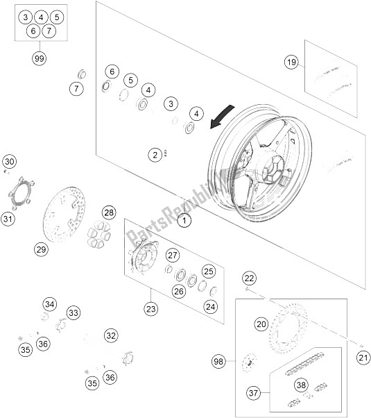 All parts for the Rear Wheel of the KTM 690 Duke Black CKD Malaysia 2012