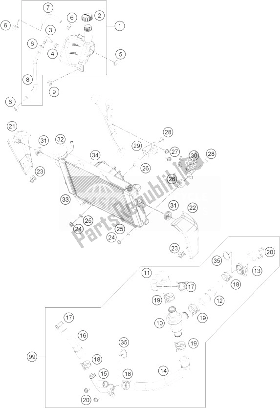 Todas as partes de Sistema De Refrigeração do KTM 200 Duke Orange ABS Europe 2013