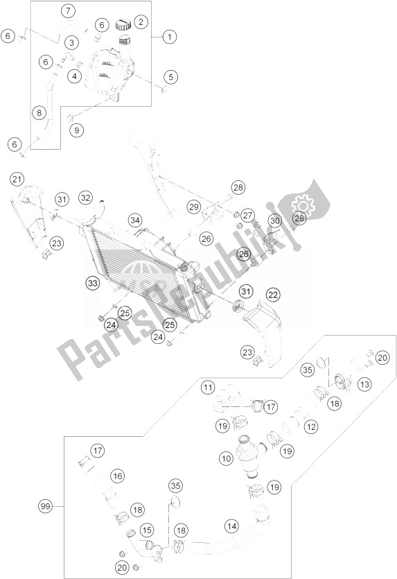 All parts for the Cooling System of the KTM 200 Duke White ABS CKD Malaysia 2013