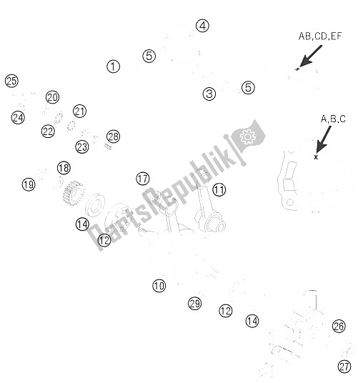 All parts for the Crankshaft, Piston of the KTM 65 SX Europe 6001H6 2008