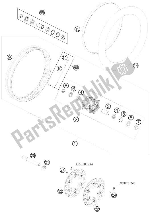 All parts for the Front Wheel of the KTM 990 Adventure S Australia United Kingdom 2008