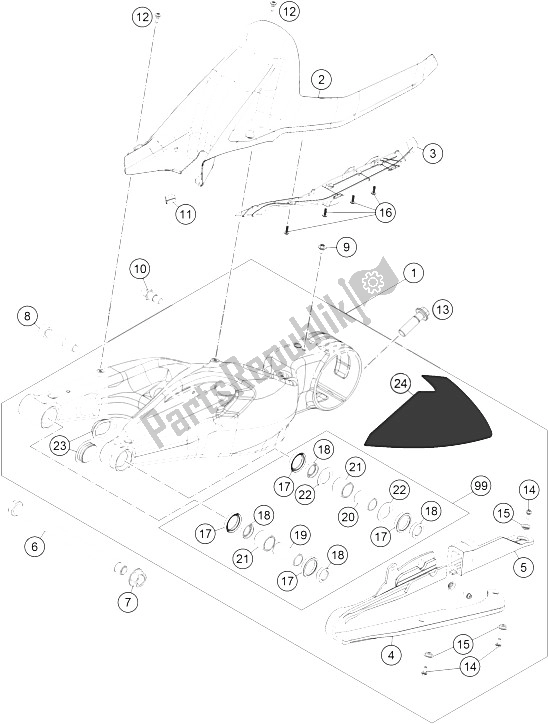 All parts for the Swing Arm of the KTM 1290 Superduke R Black ABS 16 France 2016