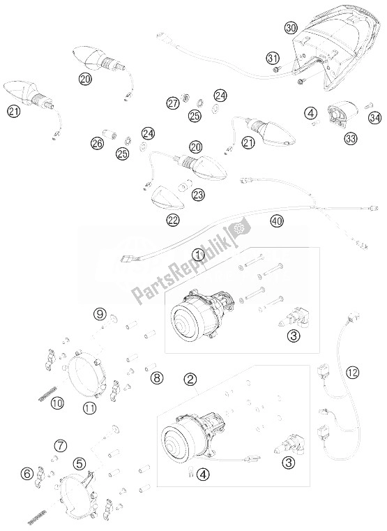 All parts for the Lighting System of the KTM 690 Duke R Europe 2010