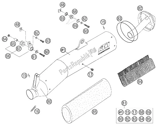 All parts for the Silencer 625 Sxc Eu of the KTM 625 SXC Australia United Kingdom 2005