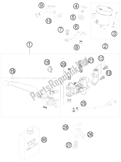 Alle onderdelen voor de Handremcilinder van de KTM 990 Supermoto Black Europe 2009