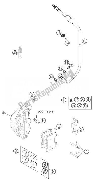 All parts for the Brake Caliper Front 640duke Ii of the KTM 640 Duke II Black United Kingdom 2003