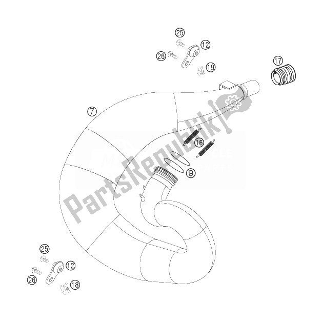 All parts for the Exhaust Pipe of the KTM 250 XC USA 2007