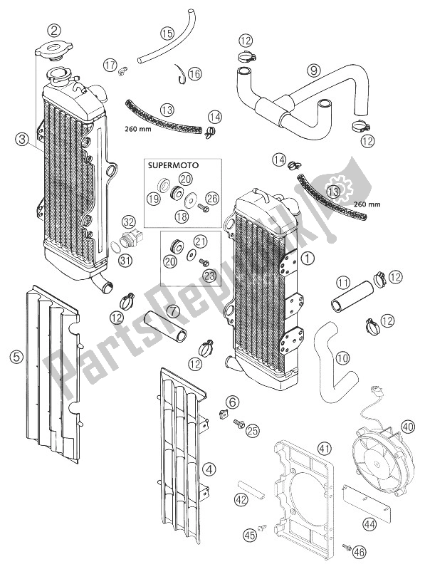 All parts for the Cooling System 640 Lc4 of the KTM 640 Duke II Black United Kingdom 2004