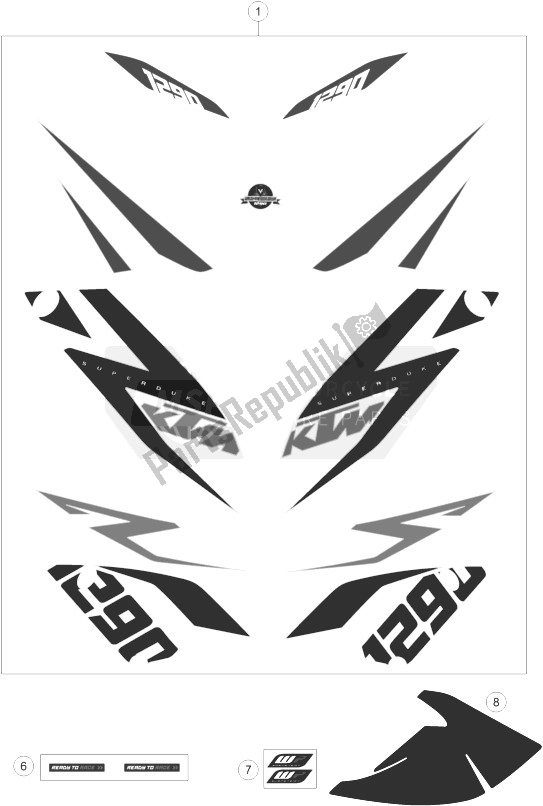 All parts for the Decal of the KTM 1290 Superduke R Orange ABS 14 Europe 2014