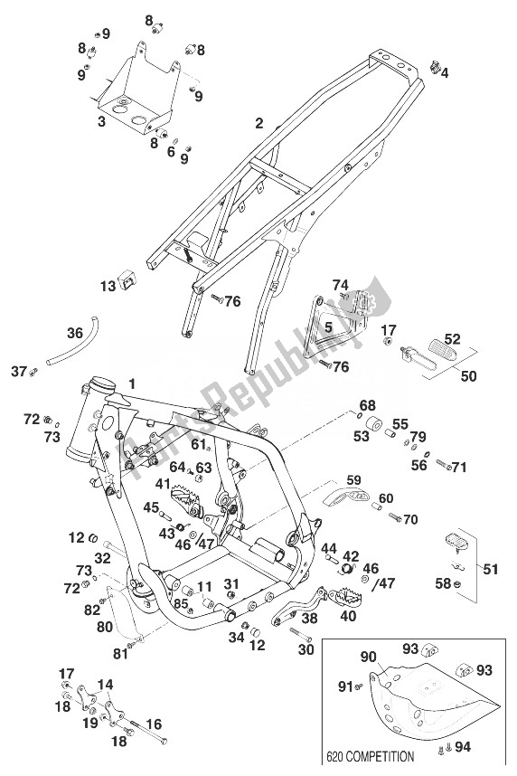 Alle onderdelen voor de Frame, Lc4 '98 van de KTM 400 LC 4 98 Europe 930386 1998