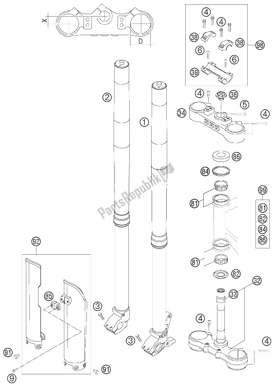 All parts for the Telescopic Fork of the KTM 400 EXC G Racing USA 2006