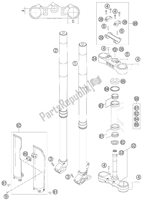 All parts for the Telescopic Fork of the KTM 525 EXC Racing Europe 2006