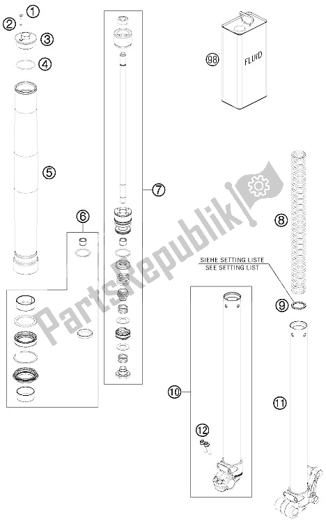 All parts for the Front Fork Disassembled of the KTM 50 SX Mini Europe 2016