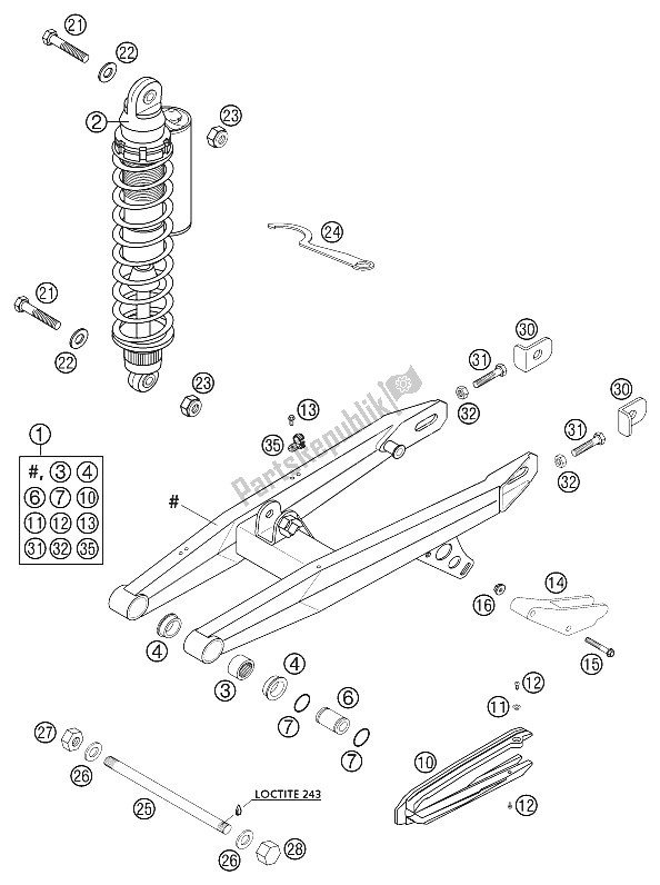 All parts for the Swing Arm, Shock Absorber 65sx of the KTM 65 SX Europe 2002