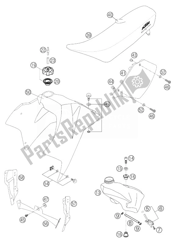 Tutte le parti per il Serbatoio Carburante, Sedile, Coperchio 660 Sms del KTM 660 Supermoto Factory Repl 03 Europe 2003