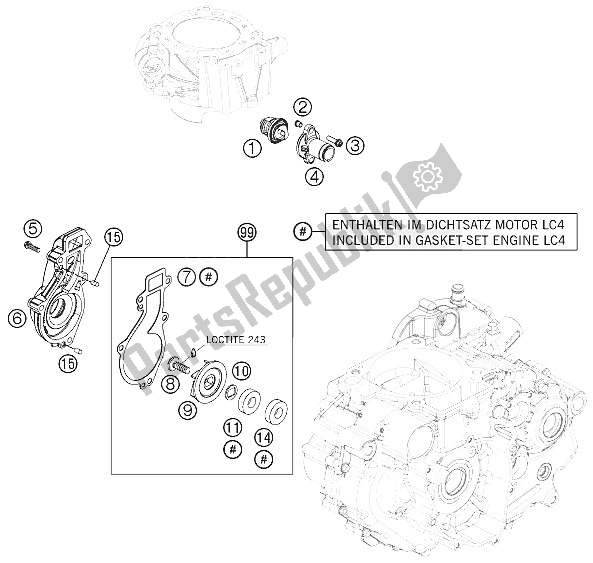 All parts for the Water Pump of the KTM 690 Enduro R ABS Australia 2015